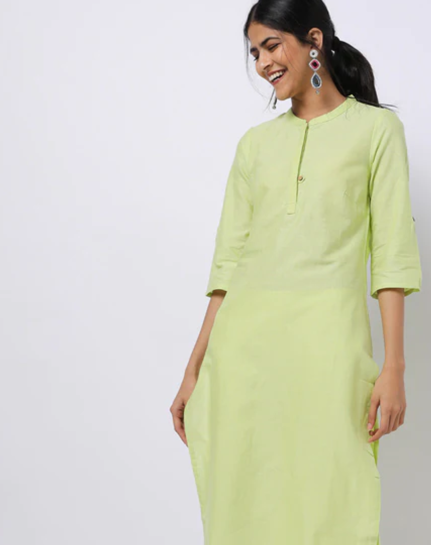 Straight Kurta with Roll-Up Sleeve Tabs